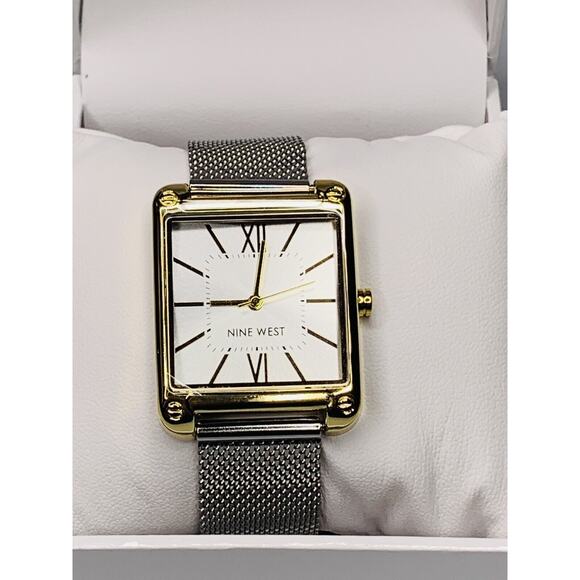 Nine West Women's Mesh Bracelet Watch Two Tone with Extra Extender - Picture 3 of 5